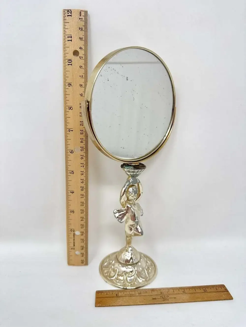 Vintage Italian Cherub Swivel Vanity Mirror MCM Hollywood Regency Aesthetic